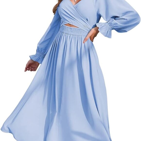 Medium Women Tie Back Long Puff Sleeve Dress Sage Ruffle Wrap‎ Reversible Flowy - Picture 1 of 5